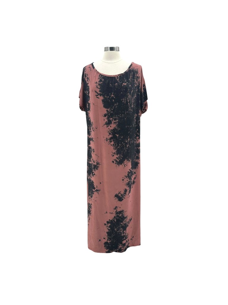 Khush Womens Large Dress Maxi Tie Dye Rose Pink Mauve Black Rayon Hippie Boho
